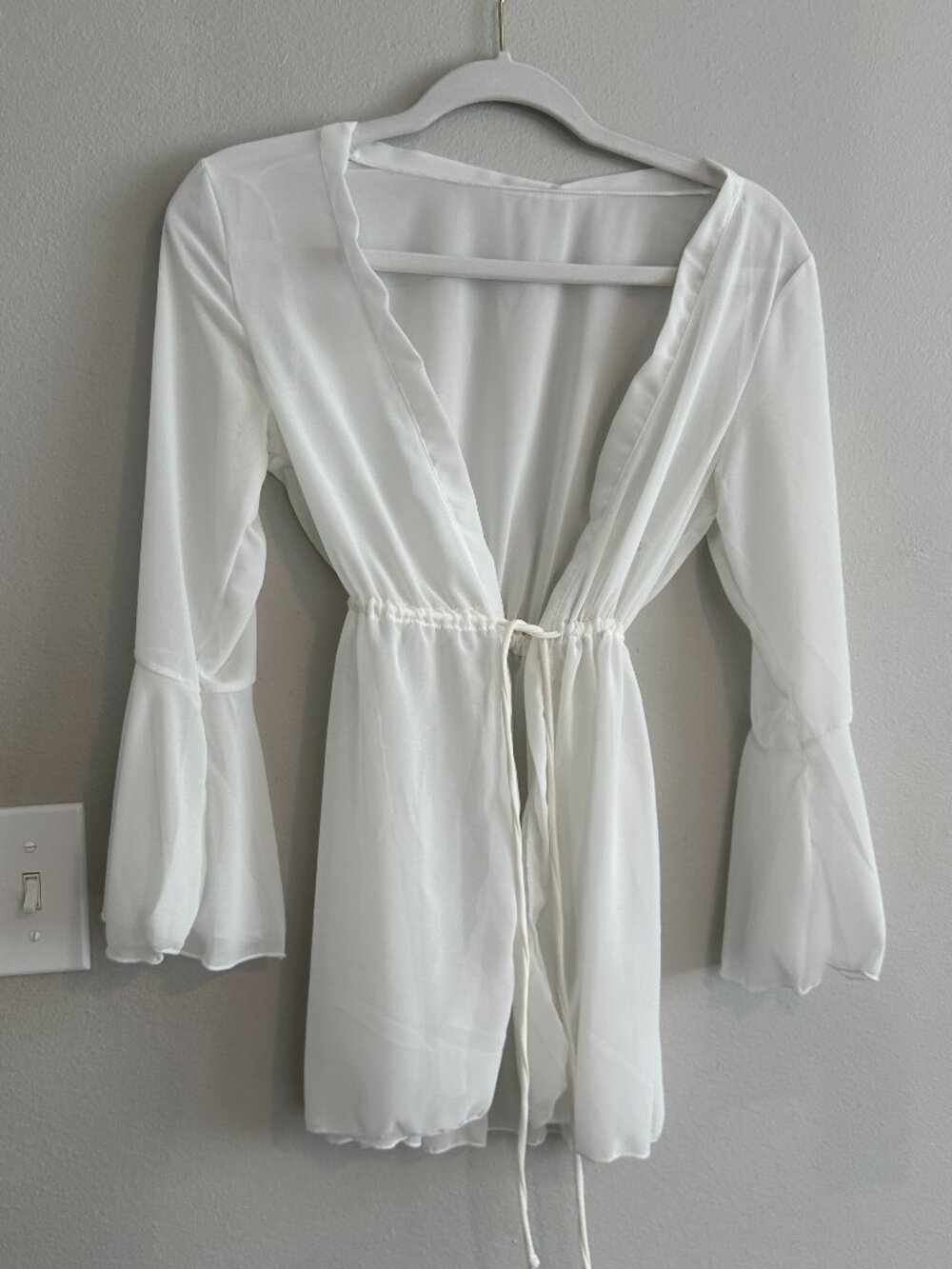 Sheer White Tie Front Coverlet Robe
